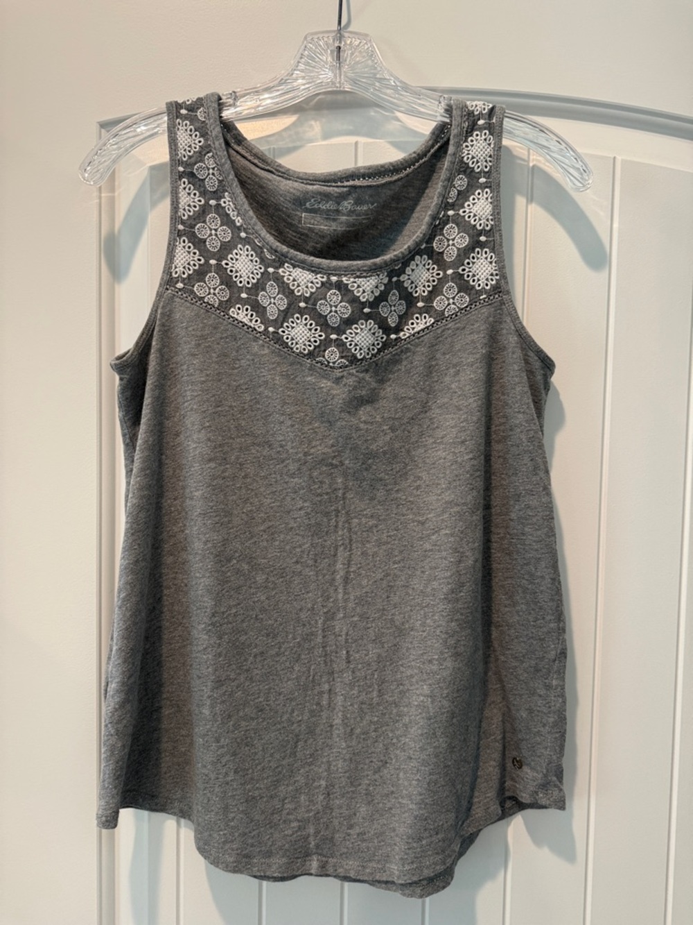 Eddie Bauer Gray Tank with White Crochet Yoke